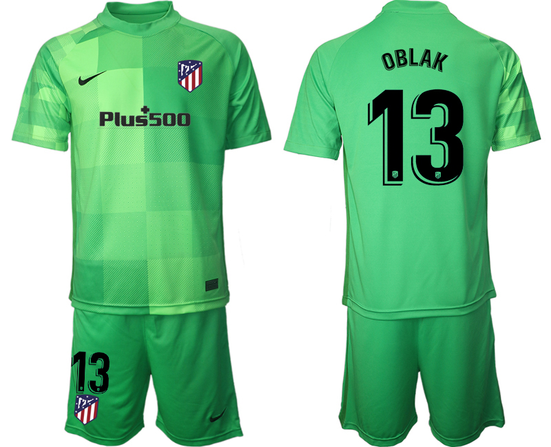 Men 2021-2022 Club Atletico Madrid green goalkeeper #13 Soccer Jersey